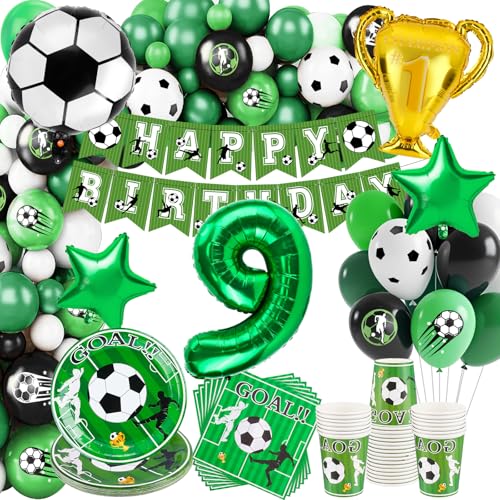 WuGU Fussball Deko Geburtstag Kinder 9 Jahre, 138 Stück Fußball Party Dekorationen Partygeschirr Set, Grün Fussball Geburtstagsdeko Jungen 9. Geburtstag für Fussball Party 16 Gäste WuGU Fussball Deko Geburtstag Kinder 9 Jahre, 138 Stück Fußball Party Dekorationen Partygeschirr Set, Grün Fussball Geburtstagsdeko Jungen 9. Geburtstag für Fussball Party 16 Gäste von WuGU