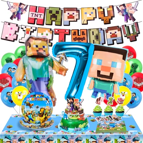 WuGU Geburtstagsdeko 7 Jahre, 65 pcs Geburtstagsdeko Kinder, Geburtstagsdeko Jungen, Party Supplies mit Folienballon Geburtstag, Pappteller, Tischdecke, Luftballon, Banner, Serviettenfür 10 Gäste WuGU Geburtstagsdeko 7 Jahre, 65 pcs Geburtstagsdeko Kinder, Geburtstagsdeko Jungen, Party Supplies mit Folienballon Geburtstag, Pappteller, Tischdecke, Luftballon, Banner, Serviettenfür 10 Gäste von WuGU