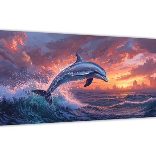 Malen nach Zahlen Delphin，Malen nach Zahlen Erwachsene Sonnenuntergang 80x160cm Paint by Numbers Handgemalt Ölgemälde Leinwand Set，3 Pinsel und Acrylfarbe，Wanddeko Frauen Geschenk (Ohne Rahmen) Y#A46 von Wucuuxen