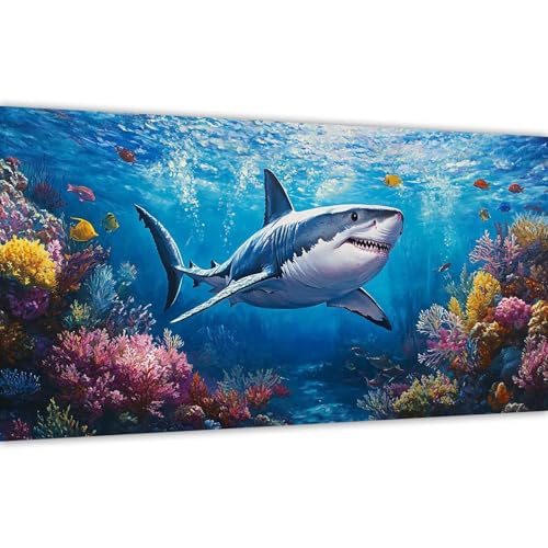 Malen nach Zahlen Hai，Malen nach Zahlen Erwachsene Meeresboden 30x60cm Paint by Numbers Handgemalt Ölgemälde Leinwand Set，3 Pinsel und Acrylfarbe，Wanddeko Frauen Kreativ Geschenk (Ohne Rahmen) Y#A50 von Wucuuxen