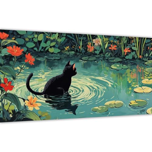 Malen nach Zahlen Katze, Malen nach Zahlen Erwachsene See 40x80cm Paint by Numbers Handgemalt Ölgemälde Leinwand Set, mit 3 Pinsel und Acrylfarbe, Wanddeko Frauen Kreativ Geschenk (Ohne Rahmen) Y#A24 von Wucuuxen