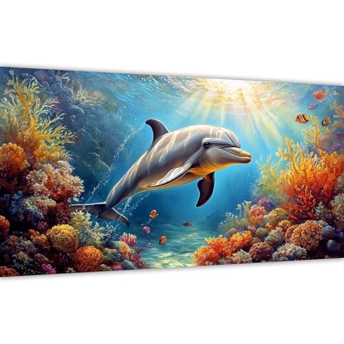 Malen nach Zahlen Meeresboden，Malen nach Zahlen Erwachsene Delphin 40x80cm Paint by Numbers Handgemalt Ölgemälde Leinwand Set，3 Pinsel und Acrylfarbe，Wanddeko Frauen Geschenk (Ohne Rahmen) Y#A80 von Wucuuxen