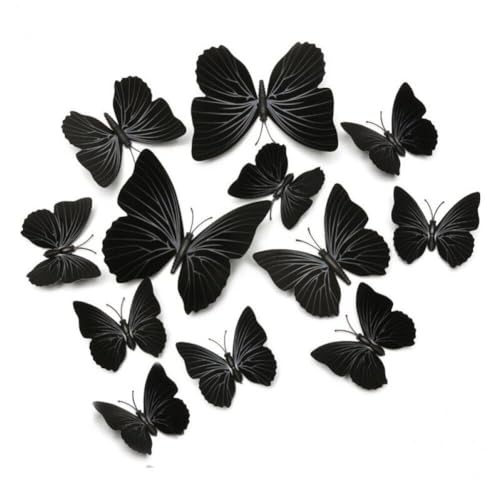12 Stück 3D Schmetterlings-Wandaufkleber Schwarze Schmetterlinge Wandkunst-Aufkleber Wanddekoration für Schlafzimmer Wohnkultur Zubehör von Wudaizhi