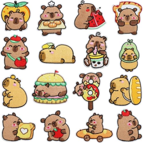 Wudaizhi 16 Stück Capybara-Stickerei-aufnäher, Niedliche Aufnäher Zum Aufbügeln, DIY-Applikation Für Kleidung, Rucksack, Mütze, Kinderkleidung, Dekoration von Wudaizhi