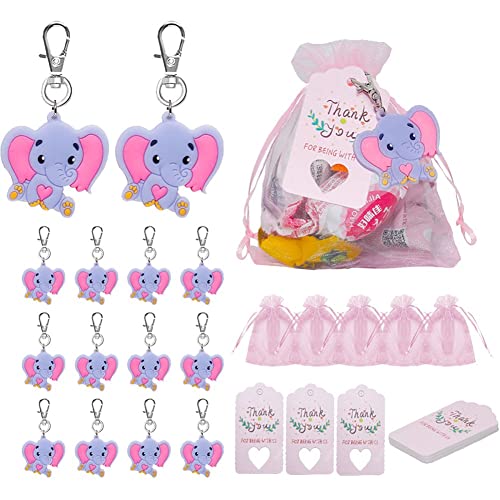 Wudaizhi 30 Sets Babyparty -rückkehrgeschäfte Für Gäste Elefant Schlüsselbund Mit Organza -taschen Krafts Tags von Wudaizhi