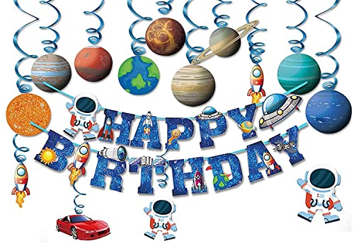 Wudaizhi Astronaut & Spaceship Birthday Party Decor Set | Solarsystem Wirbel Banner & Alles Gute Zum Geburtstag Garland | Kindergeschenk & Feierlichkeiten Wichtig von Wudaizhi