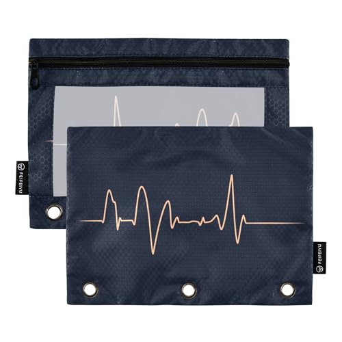 Ärztetag Elektrokardiogramm 3-Ring-Bleistifttasche mit Reißverschluss, 2 Stück, wasserdichte Kosmetiktasche, Schreibwarenbedarf von Wudan