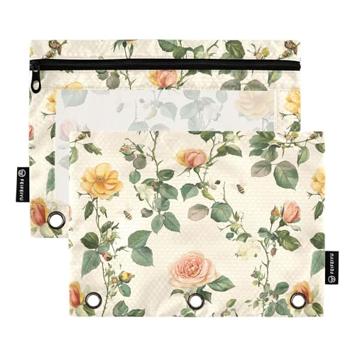 Art Rose Beige 3 Ringe Binder Federmäppchen Federmäppchen mit Reißverschluss 2 Stück Kunststoff Dokumententasche Büro Organizer von Wudan
