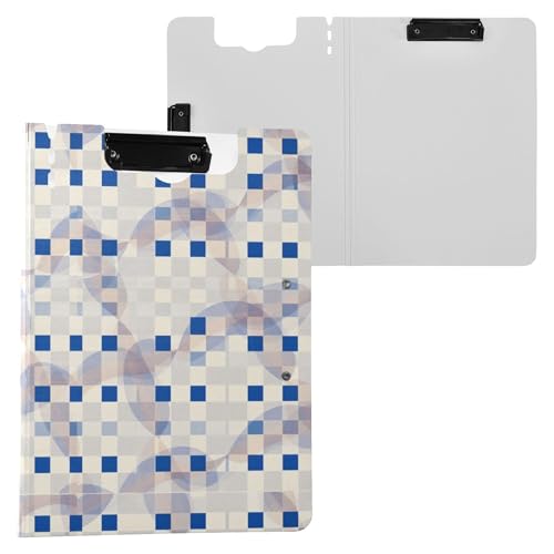 Blau-weiß kariertes Ordner-Klemmbrett mit Aufbewahrung, doppelte Metall-Clips, Stifthalter, Klemmbrett mit Abdeckung, Klemmbrett, Folio-Ordner, Bürobedarf Blau-weiß kariertes Ordner-Klemmbrett mit Aufbewahrung, doppelte Metall-Clips, Stifthalter, Klemmbrett mit Abdeckung, Klemmbrett, Folio-Ordner, Bürobedarf von Wudan