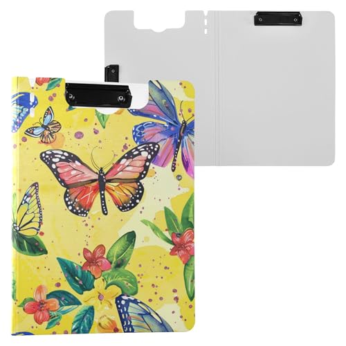 Bunte Schmetterlinge und Blumen, gelbe Klemmbrett-Mappe, Doppel-Clips, Stifthalter, Klemmbrett mit festem Einband, Klemmbrett, Folio, Büro, Geschäft Bunte Schmetterlinge und Blumen, gelbe Klemmbrett-Mappe, Doppel-Clips, Stifthalter, Klemmbrett mit festem Einband, Klemmbrett, Folio, Büro, Geschäft von Wudan