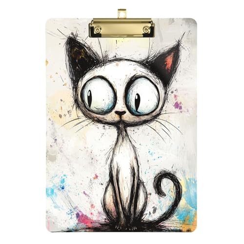 Cartoon-Klemmbrett mit niedlicher Katze, A4-Größe, 31,8 x 22,9 cm, transparentes Klemmbrett mit flachem Profil-Clip für Sozialarbeiter, Coaching, Handel von Wudan