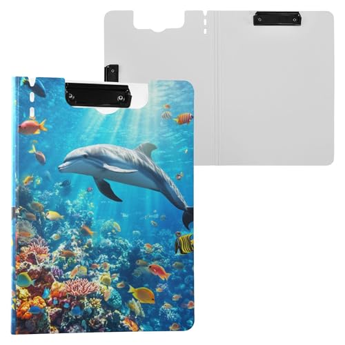 Clipfolio Klemmbrett mit Cartoon-Delfin, faltbar, Doppel-Clips, Stifthalter, Klemmbrett mit festem Einband, Clipolio Schreibwarenzubehör Clipfolio Klemmbrett mit Cartoon-Delfin, faltbar, Doppel-Clips, Stifthalter, Klemmbrett mit festem Einband, Clipolio Schreibwarenzubehör von Wudan