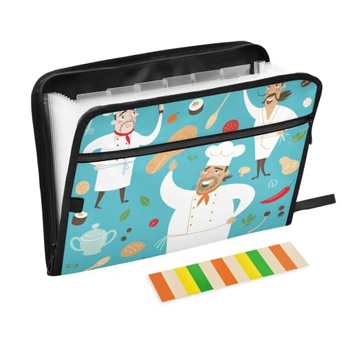 Fächermappe mit Cartoon-Köchen, 13 Fächer, A4, Briefgröße, mit Reißverschluss, für Lehrer, Schreibwaren Fächermappe mit Cartoon-Köchen, 13 Fächer, A4, Briefgröße, mit Reißverschluss, für Lehrer, Schreibwaren von Wudan