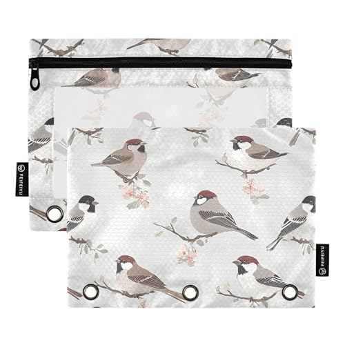 Federmäppchen mit 3 Ringen, Motiv: niedliche Hausspatzen, Federmäppchen mit Reißverschluss, 2 Stück, Ordner, Kosmetiktasche, Schreibwarenbedarf Federmäppchen mit 3 Ringen, Motiv: niedliche Hausspatzen, Federmäppchen mit Reißverschluss, 2 Stück, Ordner, Kosmetiktasche, Schreibwarenbedarf von Wudan