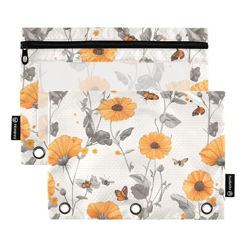 Federmäppchen mit 3 Ringen, Retro-Design, Ringbuch, Federmäppchen mit Reißverschluss, 2 Stück, Kunststoff-Aufbewahrungstasche, Aufbewahrungsbehälter von Wudan