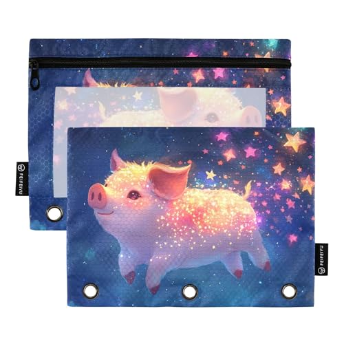 Federmäppchen mit 3 Ringen, süßes Miniatur Schwein, Federmäppchen mit Reißverschluss, 2 Stück, wasserdicht, Make-up-Tasche, Schreibwarenzubehör von Wudan