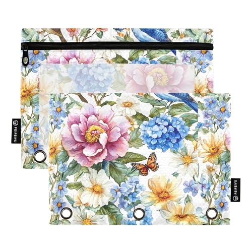 Federmäppchen mit 3 Ringen und Blumenmuster, mit Reißverschluss, transparent, Aufbewahrungstasche, Zuhause, Reisen, Karten, Aufbewahrungsbehälter Federmäppchen mit 3 Ringen und Blumenmuster, mit Reißverschluss, transparent, Aufbewahrungstasche, Zuhause, Reisen, Karten, Aufbewahrungsbehälter von Wudan