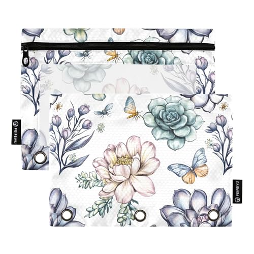 Federmäppchen mit 3 Ringen und Reißverschluss, 2 Stück, recycelte Kosmetiktasche, Schreibwarenbedarf, Lavendelfarben Federmäppchen mit 3 Ringen und Reißverschluss, 2 Stück, recycelte Kosmetiktasche, Schreibwarenbedarf, Lavendelfarben von Wudan