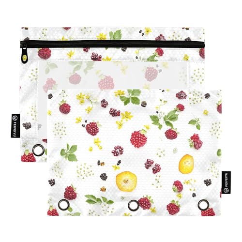 Federmäppchen mit 3 Ringen und frischem Holunderbeeren-Frucht-Design, Federmäppchen mit Reißverschluss, wasserdicht, Kosmetiktasche, Zuhause, Reisen, Karten, Aufbewahrungsbehälter von Wudan