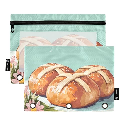 Federmäppchen mit Aufschrift "Happy Easter Hot Cross Buns 3 Rings Binder Pencil Pouch with Zipper 2 Pcs Folder Makeup Bag Stationery Organizer Supplies von Wudan