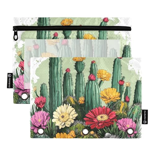 Federmäppchen mit Reißverschluss, Grün, Sukkulenten, Kakteen, Pflanzen, Blumen, 3 Ringe, Federmäppchen mit Reißverschluss, 2 Stück, Kunststoff-Make-up-Tasche, Aufbewahrungsbehälter Federmäppchen mit Reißverschluss, Grün, Sukkulenten, Kakteen, Pflanzen, Blumen, 3 Ringe, Federmäppchen mit Reißverschluss, 2 Stück, Kunststoff-Make-up-Tasche, Aufbewahrungsbehälter von Wudan