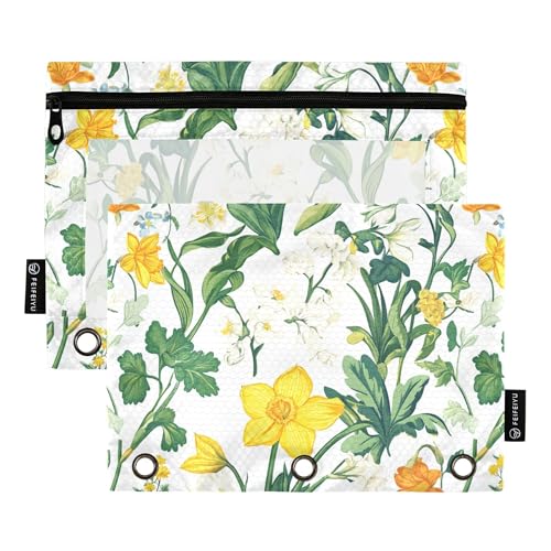 Federmäppchen mit Sommerblumen, Narzissen, Callistephus, weiß, 3 Ringe, Bleistiftbeutel mit Reißverschluss, 2 Stück, wasserdicht, Dokumententasche, Schreibwarenzubehör Federmäppchen mit Sommerblumen, Narzissen, Callistephus, weiß, 3 Ringe, Bleistiftbeutel mit Reißverschluss, 2 Stück, wasserdicht, Dokumententasche, Schreibwarenzubehör von Wudan
