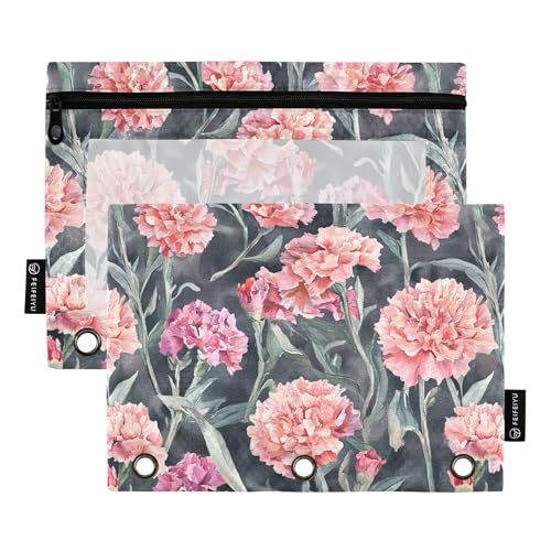 Federmäppchen mit niedlichem Kaktusblumen-Motiv, 3 Ringe, mit Reißverschluss, wasserdicht, Kosmetiktasche, Schreibwarenbedarf, 2 Stück von Wudan
