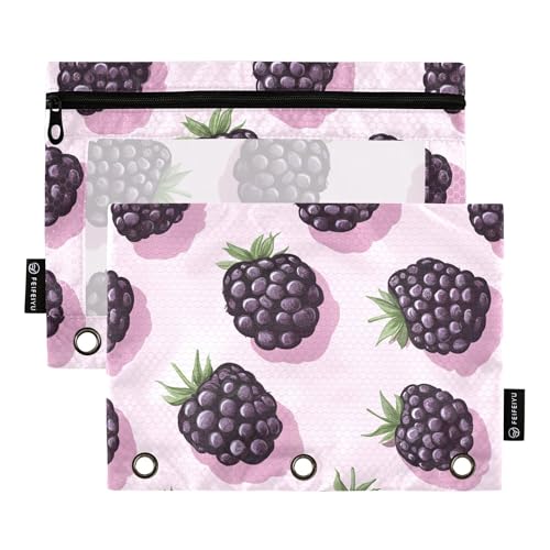 Federmäppchen mit süßem Brombeeren-Motiv, 3 Ringe, Federmäppchen mit Reißverschluss, 2 Stück, Ordner, Kosmetiktasche, Zuhause, Reisen, Karten, Aufbewahrungsbehälter von Wudan