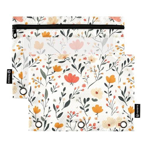 Federmappe mit 3 Ringen, Frühlingsblumen, Orchidee, neutral, Federmäppchen mit Reißverschluss, 2 Stück, Ordner, Make-up-Tasche, Aufbewahrungsbehälter von Wudan