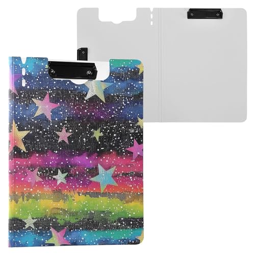 Glitzernde Gothic-Sterne auf Regenbogen, zusammenklappbares Klemmbrett, doppelte Metall-Clips, Stifthalter, Klemmbrett mit Abdeckung, Klemmbrett, Padfolio, medizinischer Bauunternehmer Glitzernde Gothic-Sterne auf Regenbogen, zusammenklappbares Klemmbrett, doppelte Metall-Clips, Stifthalter, Klemmbrett mit Abdeckung, Klemmbrett, Padfolio, medizinischer Bauunternehmer von Wudan