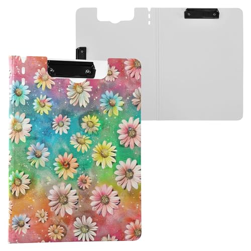 Glitzernde bunte Gänseblümchen auf Regenbogen-Klemmbrett, Ordner, horizontale und vertikale Doppel-Clips, Klemmbrett mit festem Einband, Klemmbrett, Binderfolio, Schreibwaren-Zubehör Glitzernde bunte Gänseblümchen auf Regenbogen-Klemmbrett, Ordner, horizontale und vertikale Doppel-Clips, Klemmbrett mit festem Einband, Klemmbrett, Binderfolio, Schreibwaren-Zubehör von Wudan