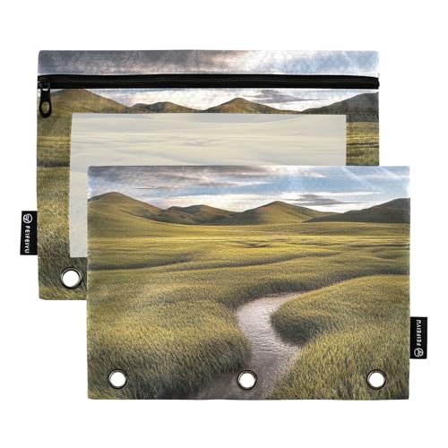 Grassland Hulunbuir Federmäppchen mit 3 Ringen und Reißverschluss, 2 Stück, transparente Aufbewahrungstasche, Schreibwarenzubehör von Wudan