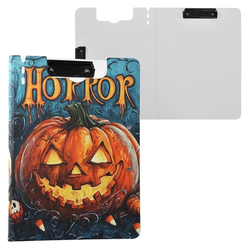 Gruseliges Halloween-Kürbis-Klemmbrett, zusammenklappbar, doppelte Metall-Clips, Stifthalter, Klemmbrett mit festem Einband, Folio-Rezeptaufbewahrung Gruseliges Halloween-Kürbis-Klemmbrett, zusammenklappbar, doppelte Metall-Clips, Stifthalter, Klemmbrett mit festem Einband, Folio-Rezeptaufbewahrung von Wudan