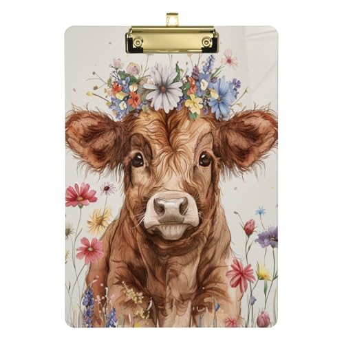 Highland Cartoon Kuh Kalb trägt Blumen Krone Dokument Klemmbrett A4 Größe 31,8 x 22,9 cm Büro-Klemmbrett mit niedrigem Profil-Clip für Coaching Klassenzimmer Elementary Highland Cartoon Kuh Kalb trägt Blumen Krone Dokument Klemmbrett A4 Größe 31,8 x 22,9 cm Büro-Klemmbrett mit niedrigem Profil-Clip für Coaching Klassenzimmer Elementary von Wudan