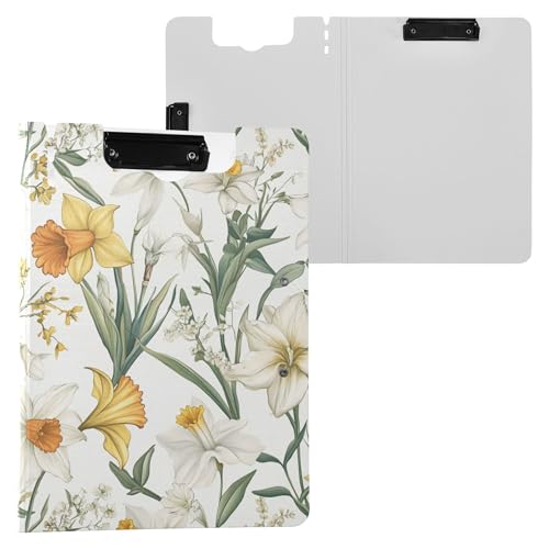 Klemmbrett mit Blumen, Narzissen, Lilie, Amaryllis, weiß, mit Aufbewahrung, horizontale und vertikale Doppel-Clips, Klemmbrett mit Abdeckung, Klemmbrett, Folio, Schreibwarenzubehör Klemmbrett mit Blumen, Narzissen, Lilie, Amaryllis, weiß, mit Aufbewahrung, horizontale und vertikale Doppel-Clips, Klemmbrett mit Abdeckung, Klemmbrett, Folio, Schreibwarenzubehör von Wudan