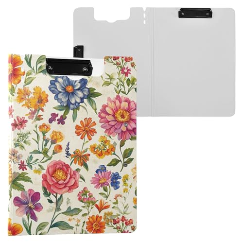 Klemmbrett mit Blumenmuster, Rose, Zinnia, Canna, Beige, doppelte Metallklammern, Stifthalter, Klemmbrett mit Abdeckung, Klemmbrett, Folio, Krankenhauszubehör Klemmbrett mit Blumenmuster, Rose, Zinnia, Canna, Beige, doppelte Metallklammern, Stifthalter, Klemmbrett mit Abdeckung, Klemmbrett, Folio, Krankenhauszubehör von Wudan