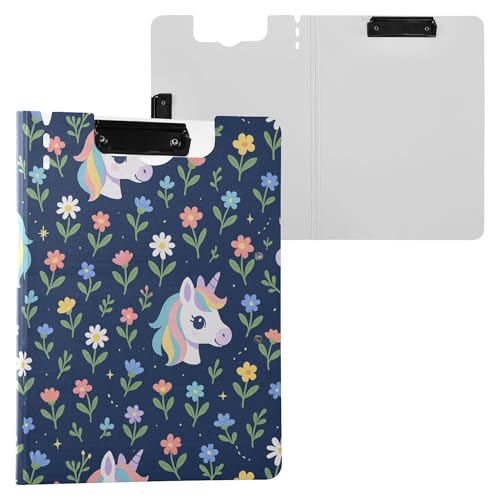 Klemmbrett mit Einhörnern, Gesichtern, Blumen, Marineblau, Doppel-Clips, Stifthalter, Klemmbrett mit Abdeckung, Klemmbrett, Folio, Büropapiere Klemmbrett mit Einhörnern, Gesichtern, Blumen, Marineblau, Doppel-Clips, Stifthalter, Klemmbrett mit Abdeckung, Klemmbrett, Folio, Büropapiere von Wudan