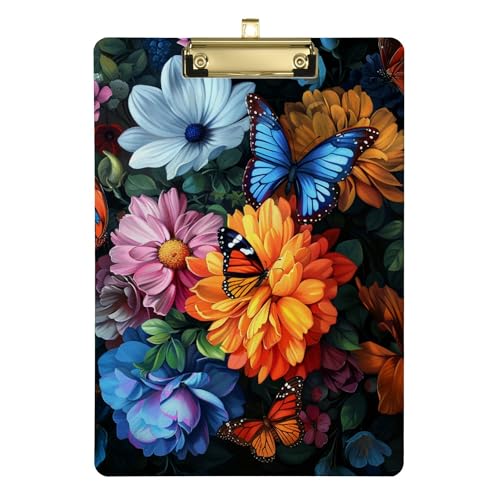 Klemmbrett mit bunten Blumen und Schmetterlingen, A4, 31,8 x 22,9 cm, großes Klemmbrett mit flachem Profil-Clip für Coaching-Klemmbrett, Lehrer von Wudan