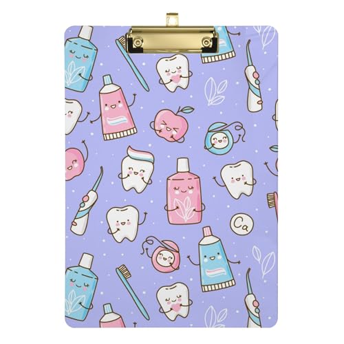 Cute Teeth Zahnpflege-Klemmbrett – A4-Größe, Lila, 31,8 x 22,9 cm, niedriges Profil für Lehrer von Wudan