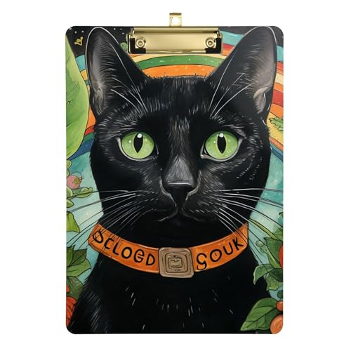Klemmbrett mit schwarzem Katzen-Motiv, A4, 31,8 x 22,9 cm, Klemmbrett mit flachem Profil, für medizinische Bürobesprechungen von Wudan