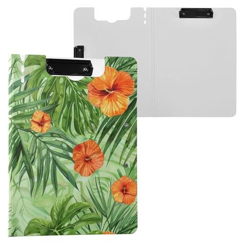 Klemmbrett mit tropischen Palmenblättern, orangefarbene Blumen, grüne Klemmbrett-Mappe, doppelte Metall-Clips, Stifthalter, Klemmbrett mit Abdeckung, Klemmbrett, Binderfolio, College-Studenten Klemmbrett mit tropischen Palmenblättern, orangefarbene Blumen, grüne Klemmbrett-Mappe, doppelte Metall-Clips, Stifthalter, Klemmbrett mit Abdeckung, Klemmbrett, Binderfolio, College-Studenten von Wudan