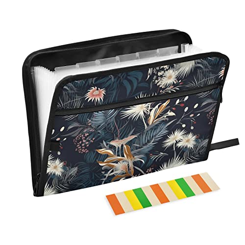 Pflanzen Blumen weiß grün Fächermappe 13 Taschen A4 Papier Dokument Organizer Ordner mit Reißverschluss für Büro Lehrer Student Bibliothekar Krankenschwester Geschenke von Wudan