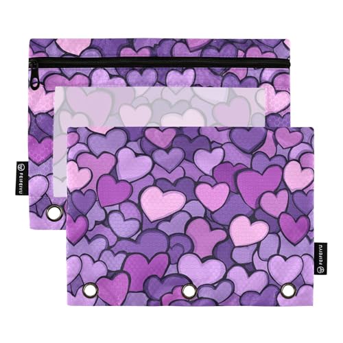Purple Hearts Day Federmäppchen mit 3 Ringen, mit Reißverschluss, 2 Ordner, Make-up-Tasche, Schreibwarenzubehör von Wudan
