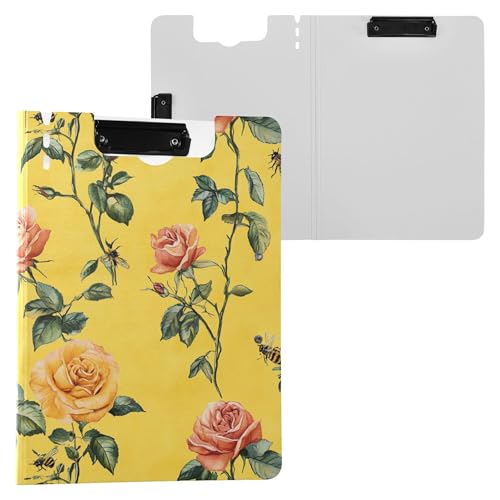 Safari-Klemmbrett in Rosengelb, gefaltet, doppelte Metall-Clips, Stifthalter, Klemmbrett mit festem Einband, Klemmbrett, Folio-Papierarbeit Safari-Klemmbrett in Rosengelb, gefaltet, doppelte Metall-Clips, Stifthalter, Klemmbrett mit festem Einband, Klemmbrett, Folio-Papierarbeit von Wudan