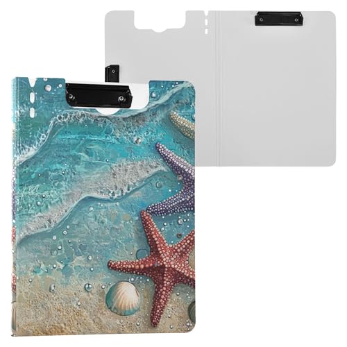 Strand-Klemmbrett mit Seestern, Muscheln, Blau, doppelte Metall-Clips, Stifthalter, Klemmbrett mit festem Einband, Klemmbrett, Padfolio, Krankenhauszubehör Strand-Klemmbrett mit Seestern, Muscheln, Blau, doppelte Metall-Clips, Stifthalter, Klemmbrett mit festem Einband, Klemmbrett, Padfolio, Krankenhauszubehör von Wudan