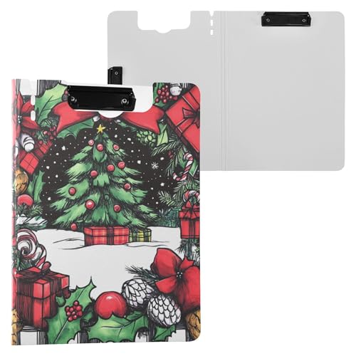 Weihnachts-Klemmbrett aus Kiefernholz, rot, mit Ordner, doppelte Metall-Clips, Stifthalter, Klemmbrett mit festem Einband, Klemmbrett, Binderfolio, Arztbedarf Weihnachts-Klemmbrett aus Kiefernholz, rot, mit Ordner, doppelte Metall-Clips, Stifthalter, Klemmbrett mit festem Einband, Klemmbrett, Binderfolio, Arztbedarf von Wudan