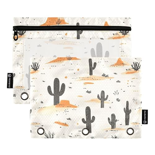Western Cowboy Boho Kaktus 3 Ringe Binder Federmäppchen Bleistift Tasche mit Reißverschluss Set mit 2 recycelten Make-up-Taschen Aufbewahrungsbehälter von Wudan