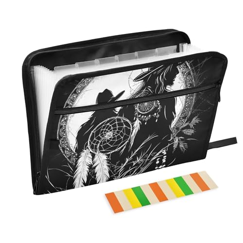Western Cowboy Traumfänger-Aktenordner, 13 Taschen, A4, Briefgröße, Ordner mit Verschluss mit Reißverschluss, für Büroangestellte, Schreibwaren von Wudan
