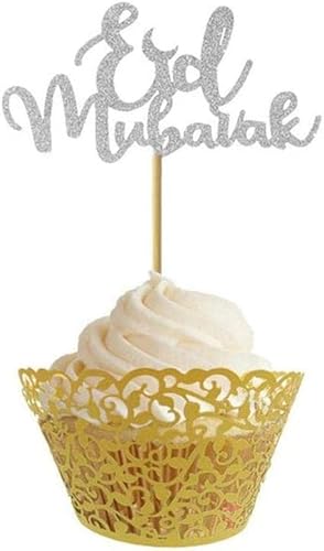 Wudida Glitzer-Kuchendekoration Eid Mubarak Party Ramadan Dekor Cupcake Topper Muslim EID Cupcake Flaggen Kuchen Dekor - 10 Stück von Wudida
