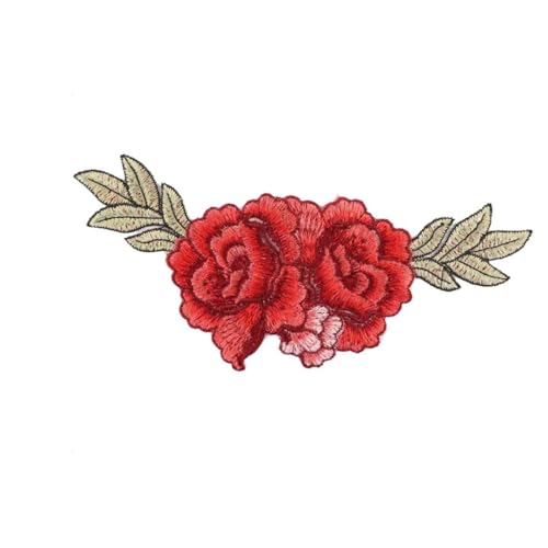 Wudida Stickerei-Flicken mit Rosenblüten-Applikation, zum Aufnähen, Reparaturflicken für Kleid, Jeans, Taschen, Jacken, Basteln, Kleidung, Zubehör, Rot von Wudida